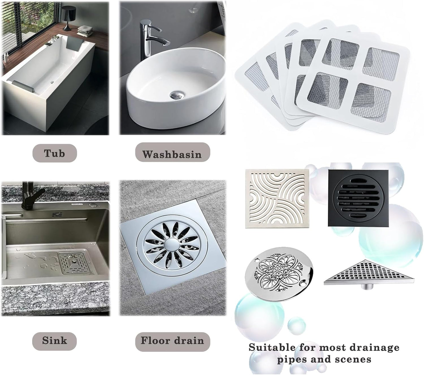 Disposable Hair Drain Stickers, 4" X 4"Disposable Shower Floor Drain Sticker, Disposable mesh Cover Sewer Filter Screen for Bathroom, Laundry,Sink,Tub,and Kitchen (30pcs) - Image 4