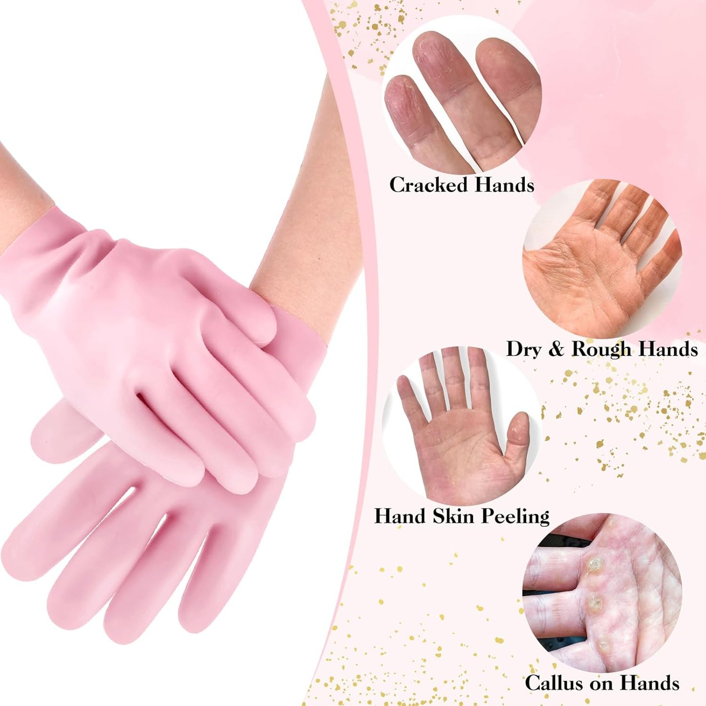 2 Pairs Silicone Gloves for Dry Cracked, Silicone Moisturizing Gloves for Women, Hand Care Silicone Gloves, Spa Gel Gloves Hand Care After Pedicure Silicone Gloves - Pink & White - Image 4