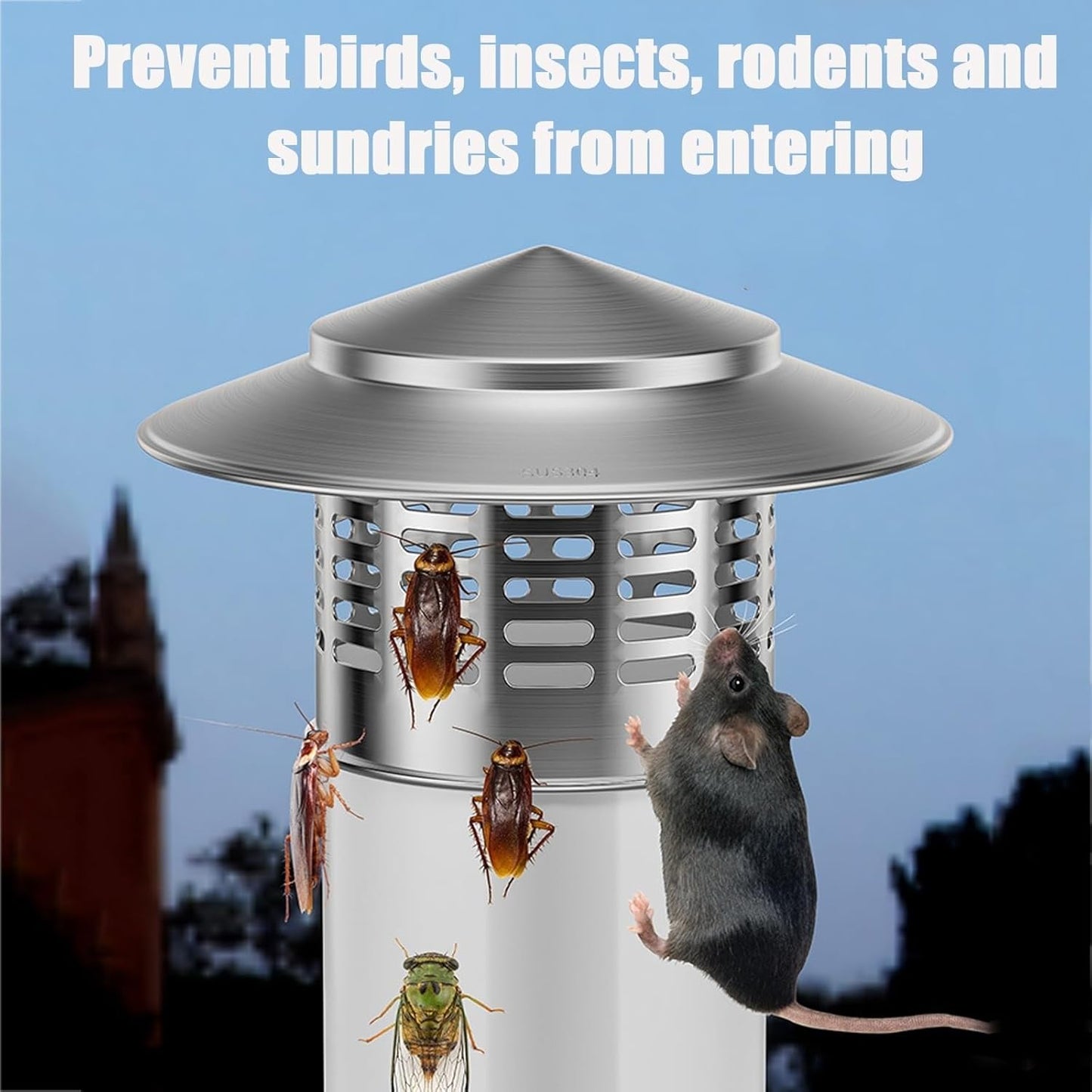8 Inch Round Chimney Cap, 8 Inch Chimney Cap with Screen, Stove Pipe Topper, 304 Stainless Steel(Full Width: 8in, Interior Width: 7.87in) - Image 4