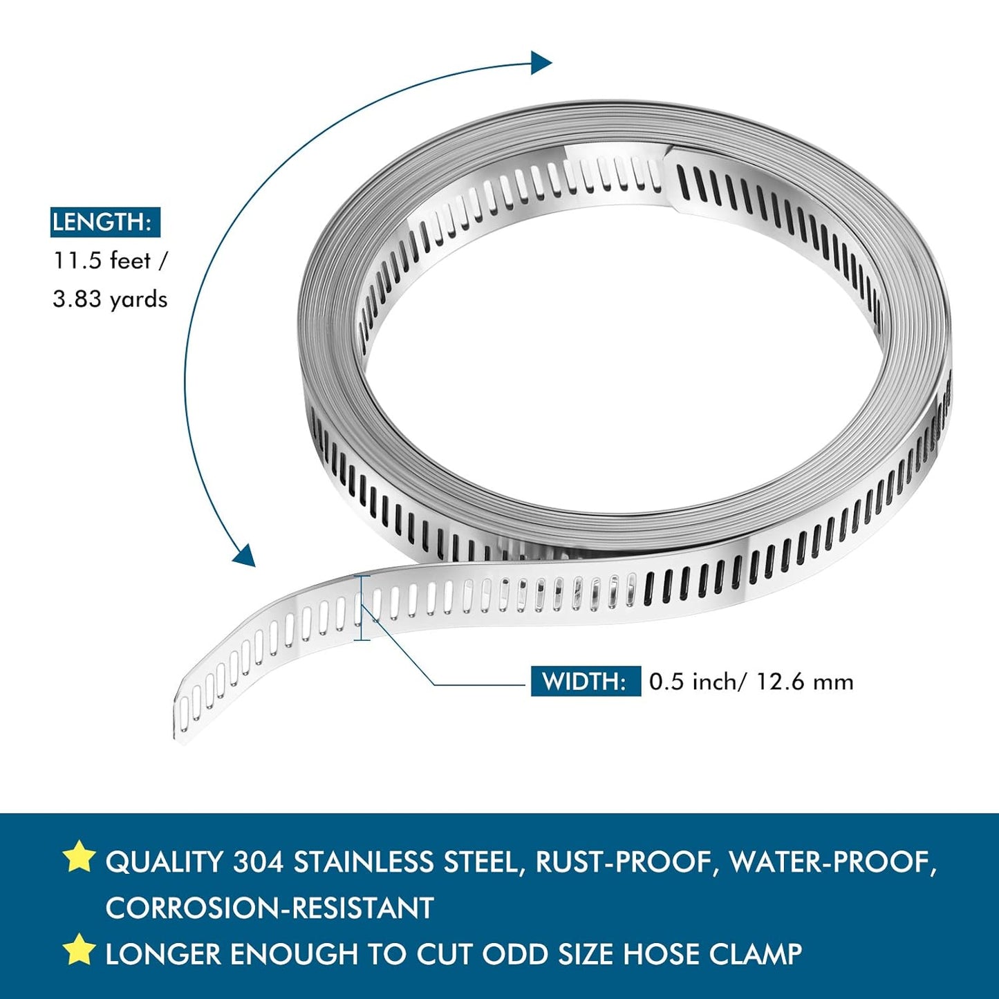 Hoses Clamps, Clamps Worm, Worm Clamps Stainless Steel, Large Hose Clamp Worm Drive Hose Clamps Adjustable Pipe Hose Clamp for Intercooler, Pipe, Plumbing, Tube and Fuel Line (9 Pieces,11.5 Feet) - Image 4