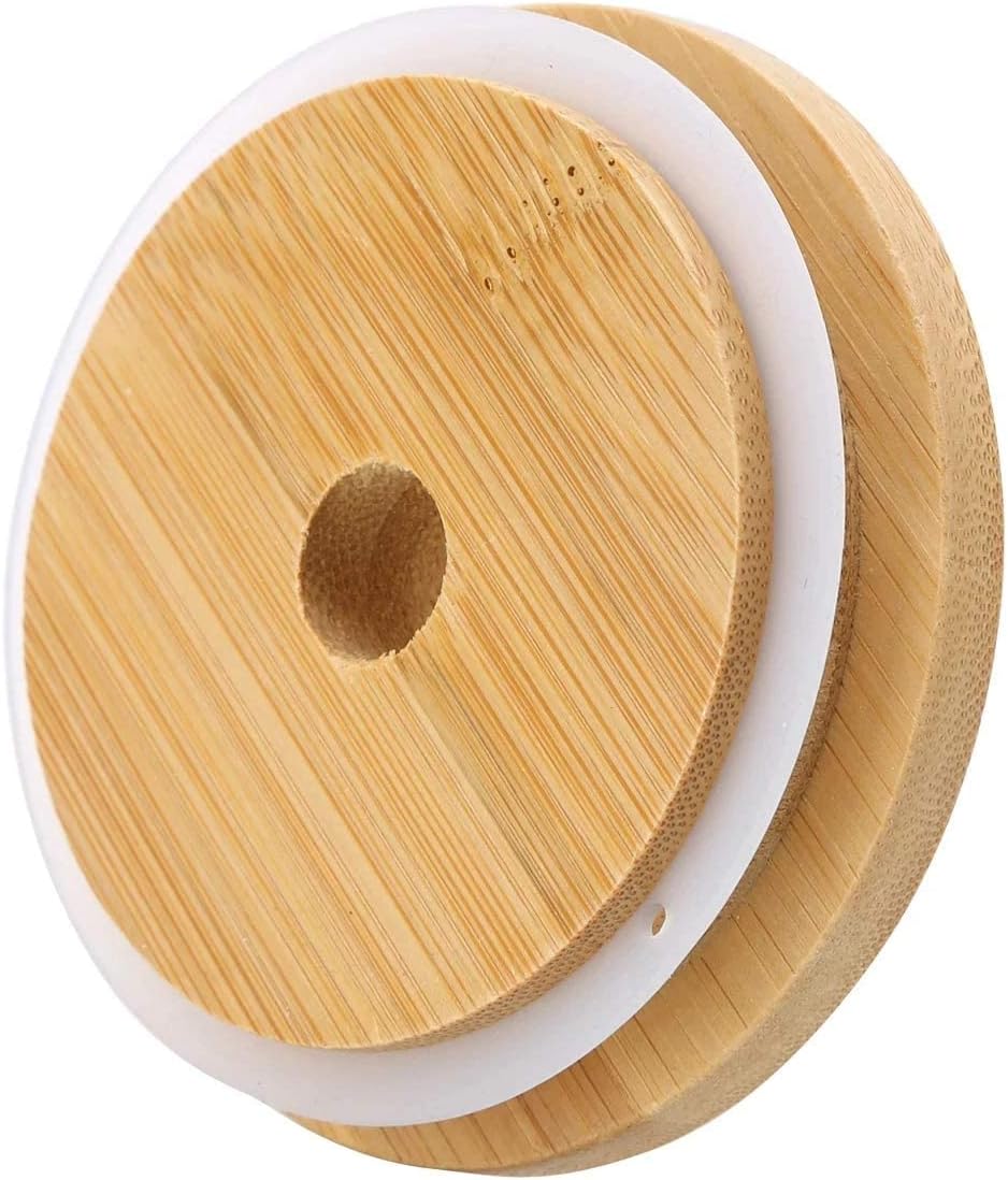 4 Pack 86mm Wide Mouth Bamboo Mason Jar Lids with Straw Hole Reusable Bamboo Caps Leak-Proof Glass Canning Drinking Storage Jars Lid - Image 4