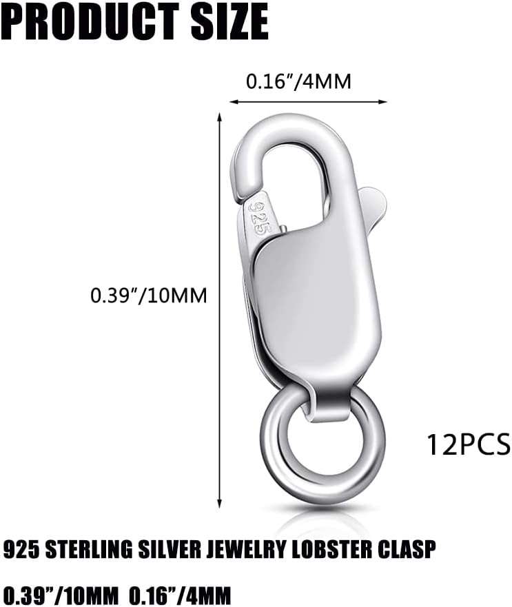 925 Sterling Silver Lobster Claw Clasp 12pcs with Closed Jump Rings, Small Connector with Jump Ring for Necklaces Jewelry Bracelet Making Supplies Lobster Claw Clasp (0.39 x 0.16 inch) - Image 4
