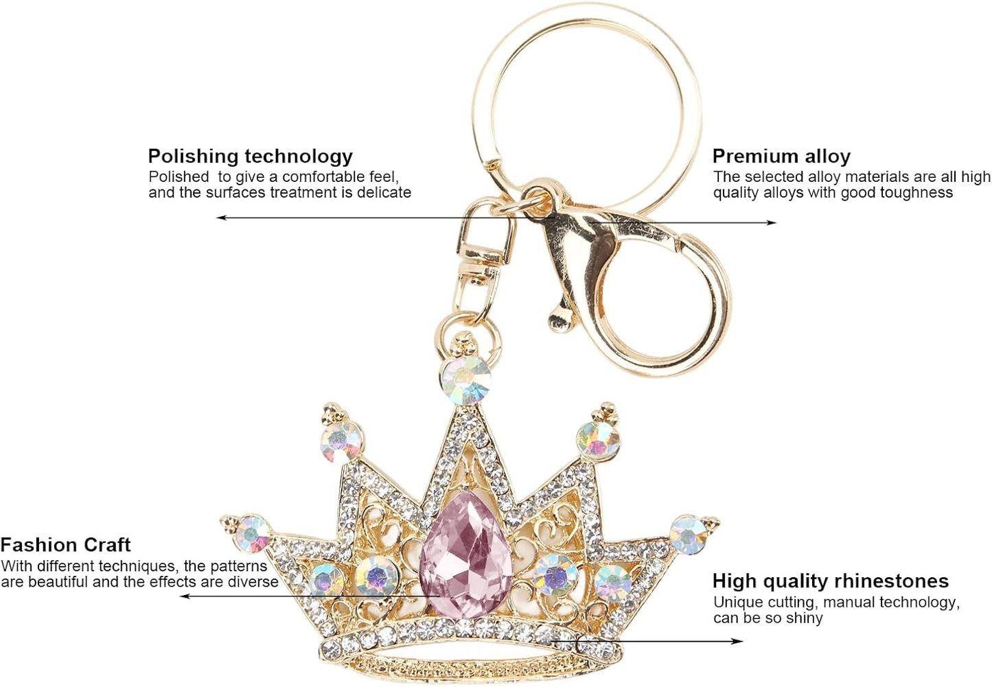 Crown Keychain, Gold 3D Sparkling Charm Rhinestones Crown Key Ring for Girls Women Car Keys Bag() Keychains - Image 4