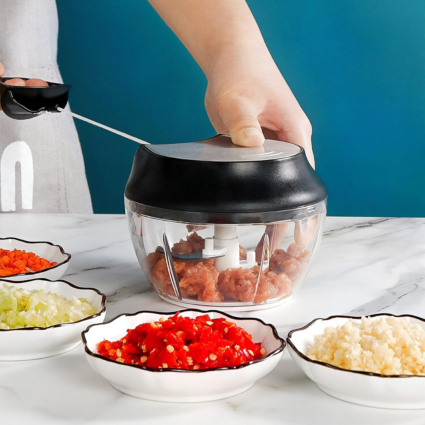 Manual Food Chopper - Onion Chopper Vegetable Cutter - Mini Chopper Nut Meats - Vegetable Dicer - Hand Chopper - Chopper One Piece - Black - 3 Cup - Image 4