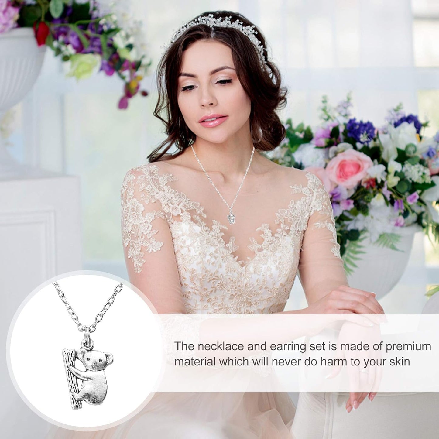 1 Set Koala Necklace Stainless Steel Charm Necklace Womens Silver Earrings Post Earrings for Women Koala Womens Earrings J Necklace for Women Australia Alloy - Image 4