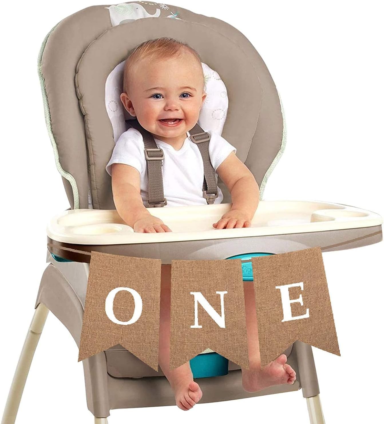 ONE High Chair First Birthday Burlap Banner | First Birthday Party Rustic Theme Decoration for boy or Girl | 1st Birthday Party Supplies | Happy Birthday Banner for Nursery Decor Product Name - Image 4