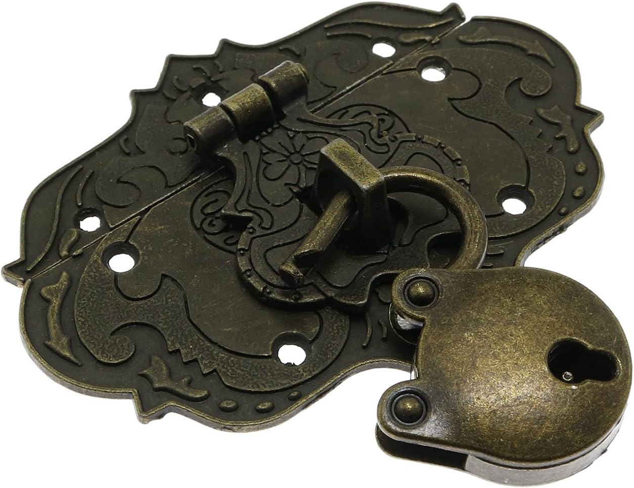 Antique Embossing Decorative Brass Hasp Clasp Latch Lock with Screws for Jewelry Box Ordinary Box Wooden Case Furniture Decoration (Bronze) - Image 4