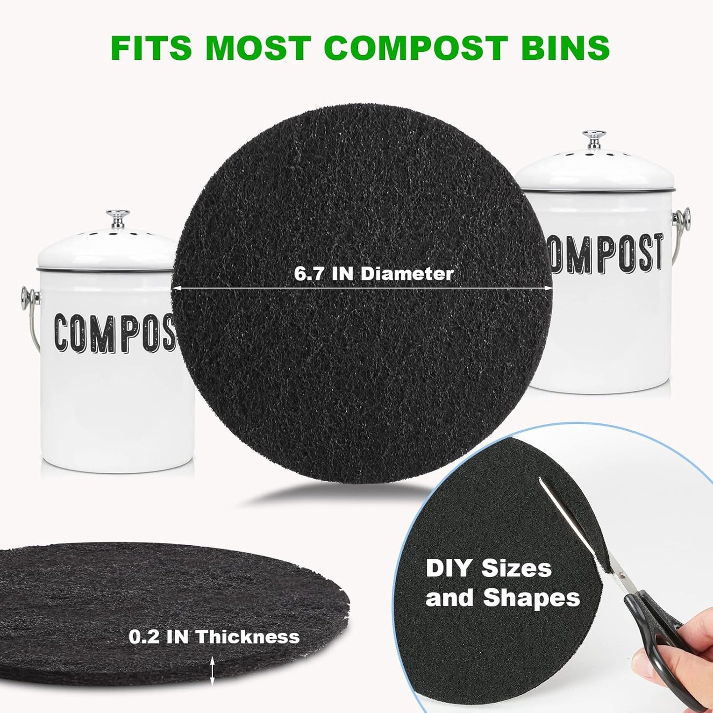 Charcoal Filters for Kitchen Compost Bin, 6 Pack Filters for Compost Pails Countertop Bin Replacement, Activated Charcoal Home Bucket Refill Sets, Round 6.7 Inch - Image 4