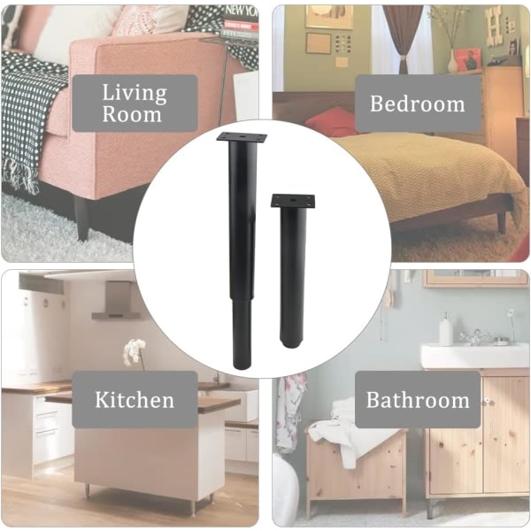 (25-42 cm, black) Set of 4 sturdy adjustable metal furniture legs - Image 5
