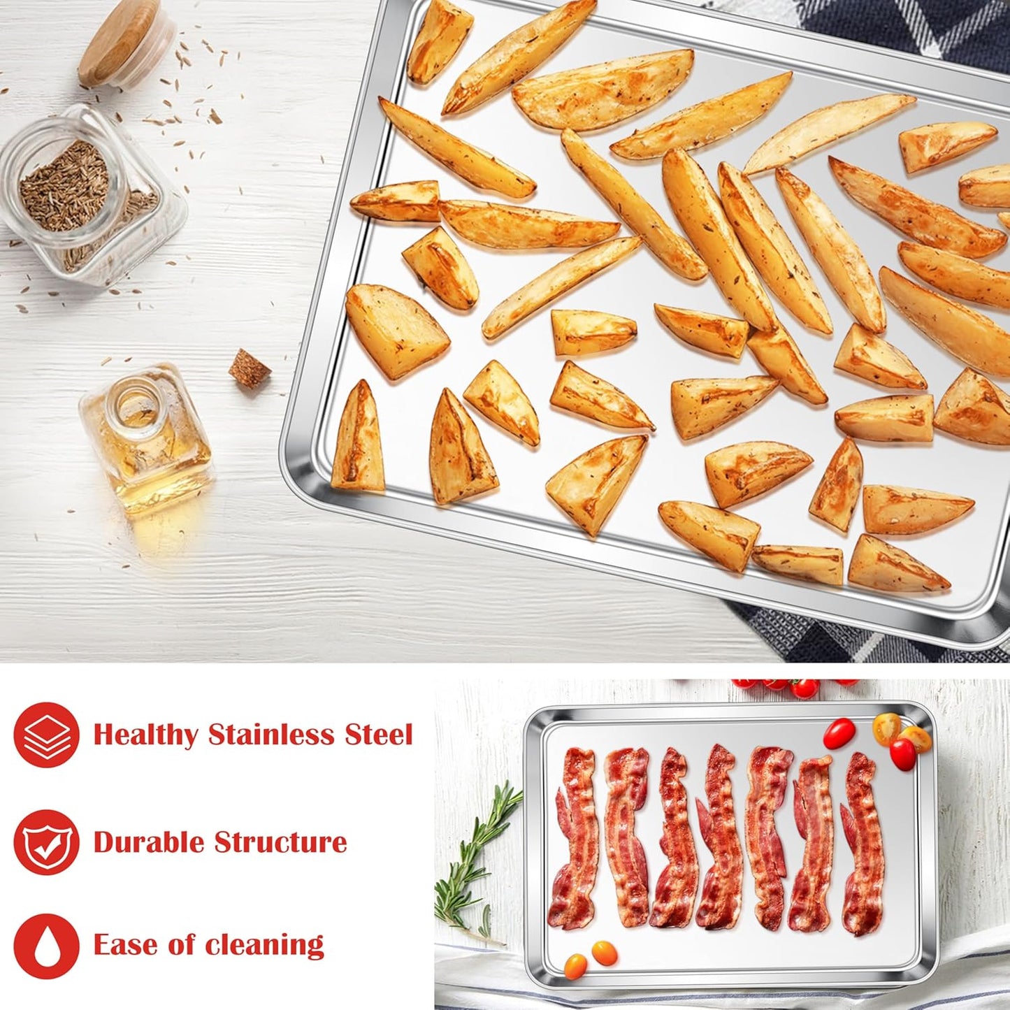 Cookie Sheet for Baking, 18”x13” Stainless Steel Baking Sheet Pan for Oven, Large Non Toxic Metal Baking Tray for Cake Cookies, Healthy & Rust Free, Mirror Finish & Dishwasher Safe, 1 Pack - Image 4