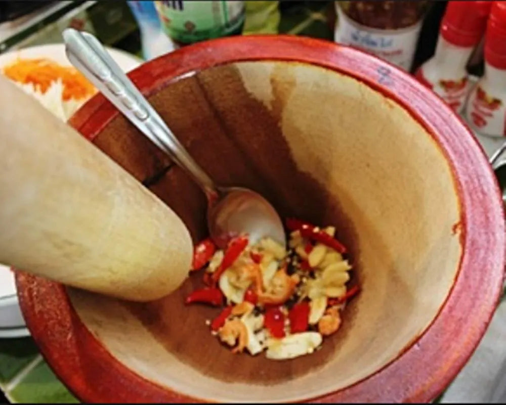 Wooden Mortar 6" Pestle Grinding Herb Garlic Papaya Salad Som Tum Thai Kitchen Tool 1 Set - Image 4