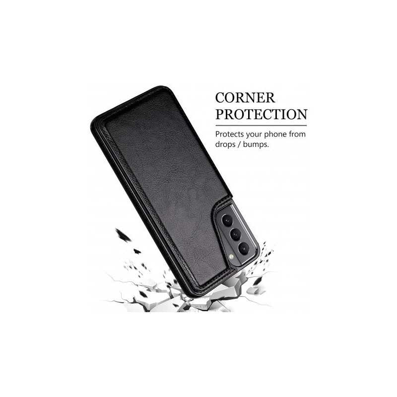 Compatible with Samsung Galaxy S22 Case Samsung Shockproof Card Holder 3-Compartment Flip Cover Black - Image 5
