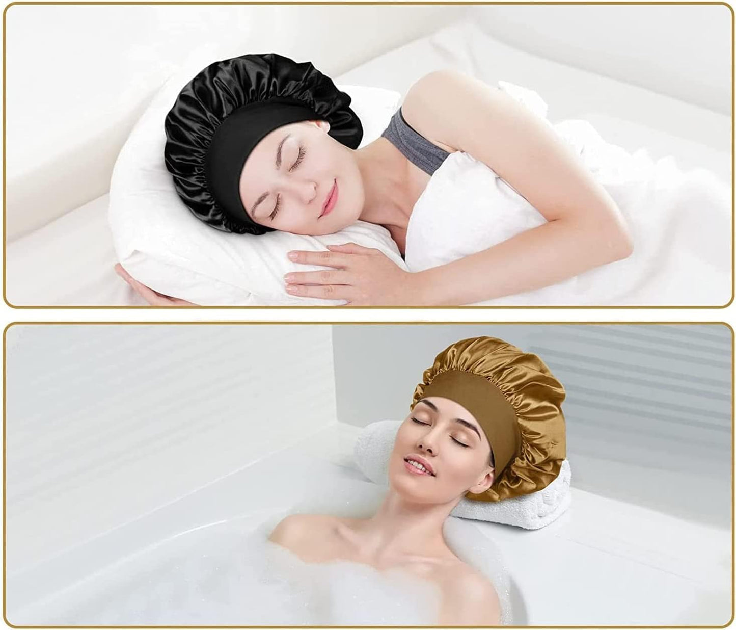 Large Satin Night Cap for Curly Hair, Breathable Silk Sleep Hat for Women and Girls, Gold Gold - Image 7