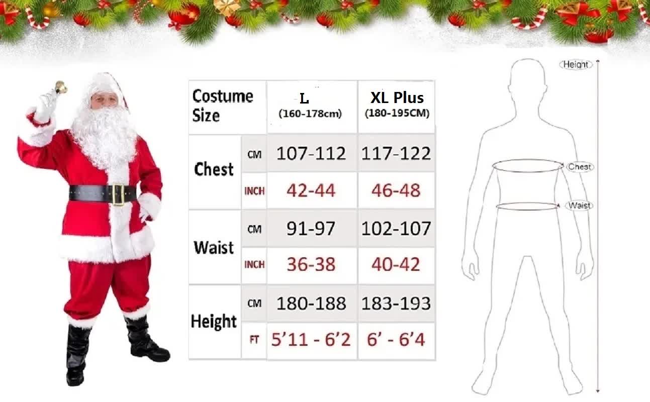 Santa Claus Costume 7 Parts Complete Set for Adults Cosplay with Elf XL 180-195cm - Image 7