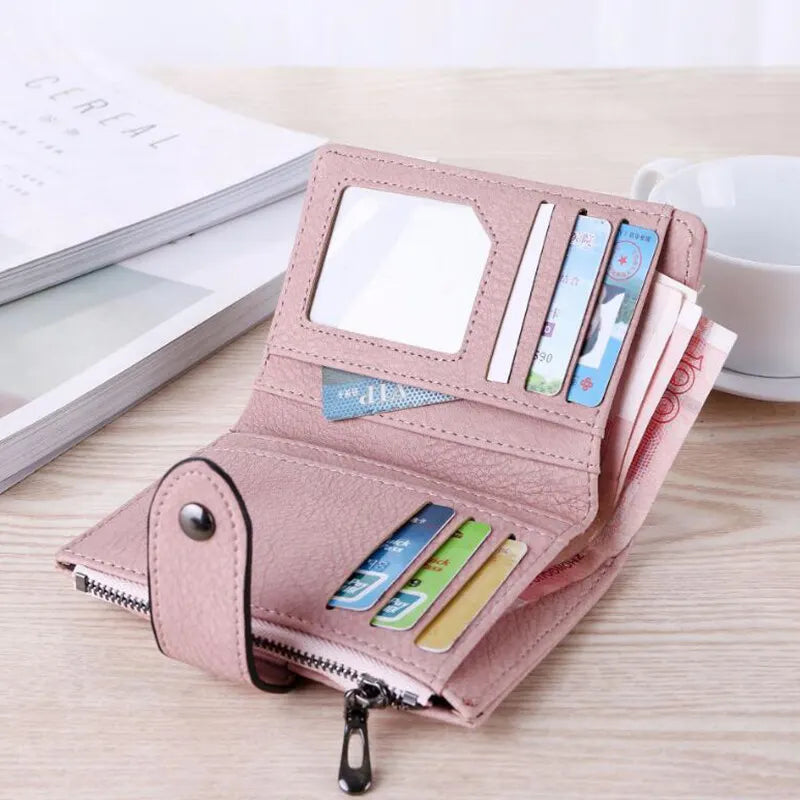 The New Trendy Foldable Small Wallet Women Leather Card Holder Wallet Pink - Image 9