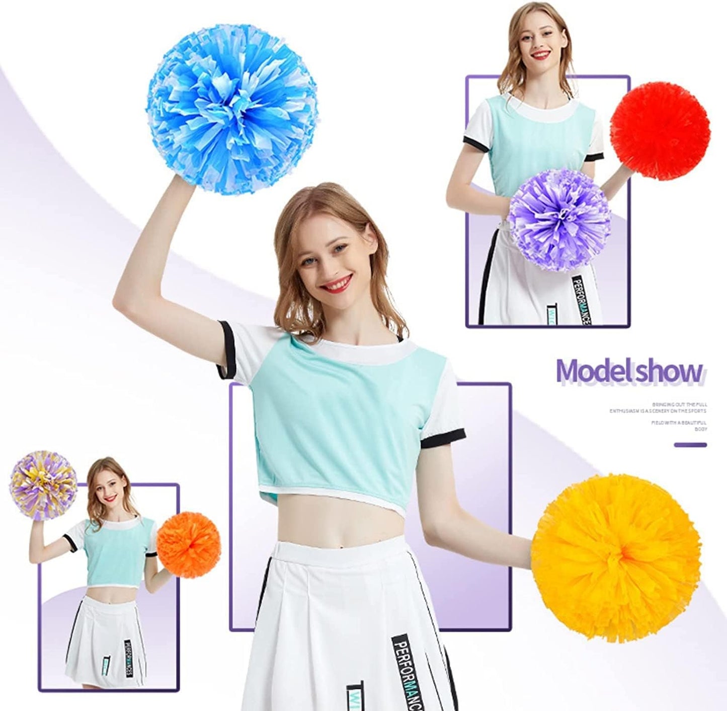 2 Pack Cheerleader Pom Poms Sports Dance Cheer Plastic Matte Pom Poms 12 inch Ring Handle Pom Poms Cheerleading for Sports Team Spirit Cheering - Image 4