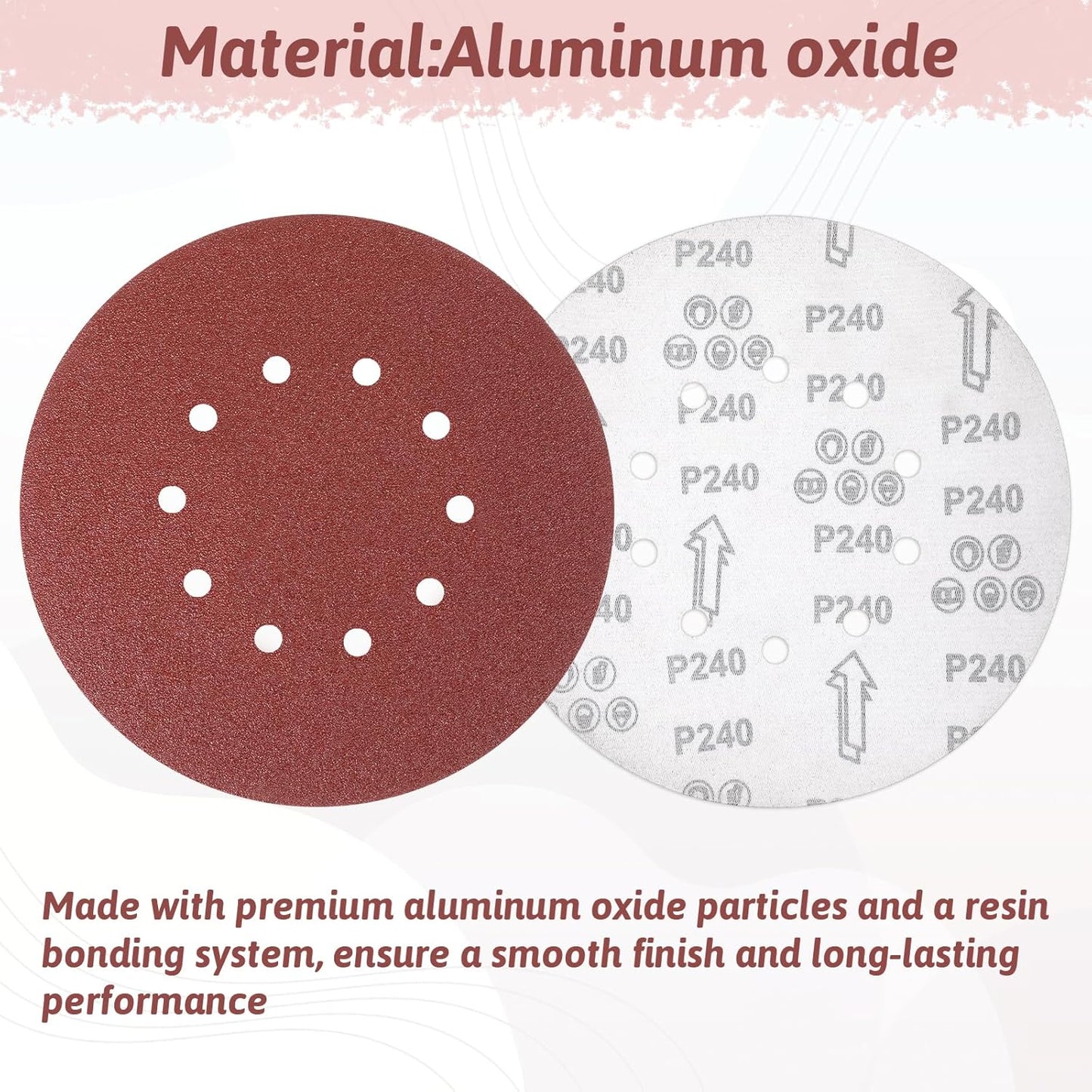 50 Pcs 9-Inch 10-Hole Drywall Sanding Discs Set, 10 Each of 60 80 120 150 240 Grits Hook-and-Loop Sanding Discs for 9" Drywall Sander, Wood Furniture Finishing - Image 4