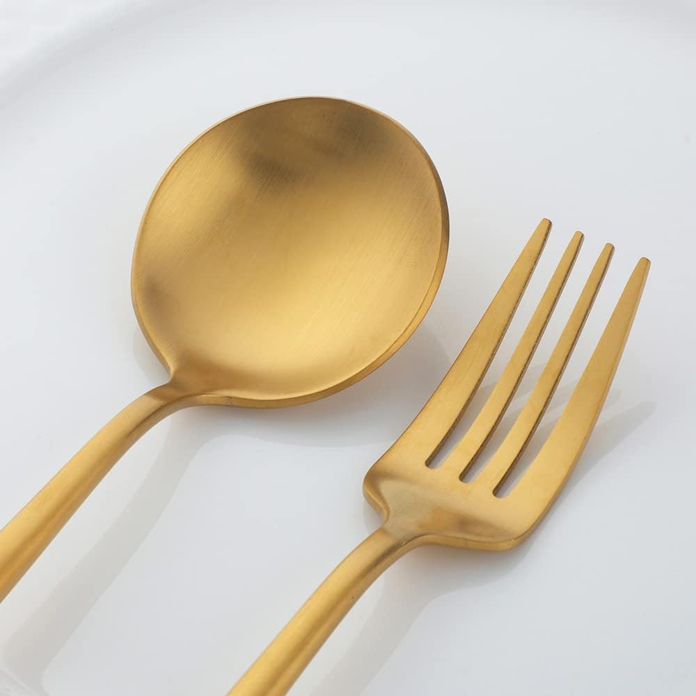 12 PCS Modern Stainless Steel Dinnerware Flatware Set, Reusable Popular Dinner Fork, Widely Use on Home, Restaurant, Party, 8.6 Inch, Gold - Image 4