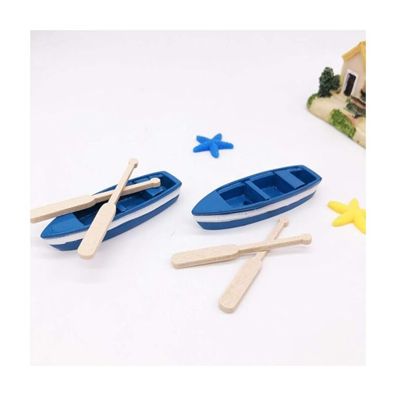 Miniature Dollhouse Rowing Boat with Oars, Resin Nautical Ornament for Fairy Garden - Image 4