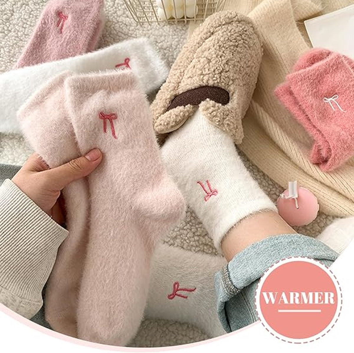 5 pairs of fleece socks for women - Comfortable lace-up socks - Warm winter socks - Thick fleece socks for home use - Warm winter socks - Soft sleeping socks - Lounge socks - Christmas gift - Birthday gift - Image 6
