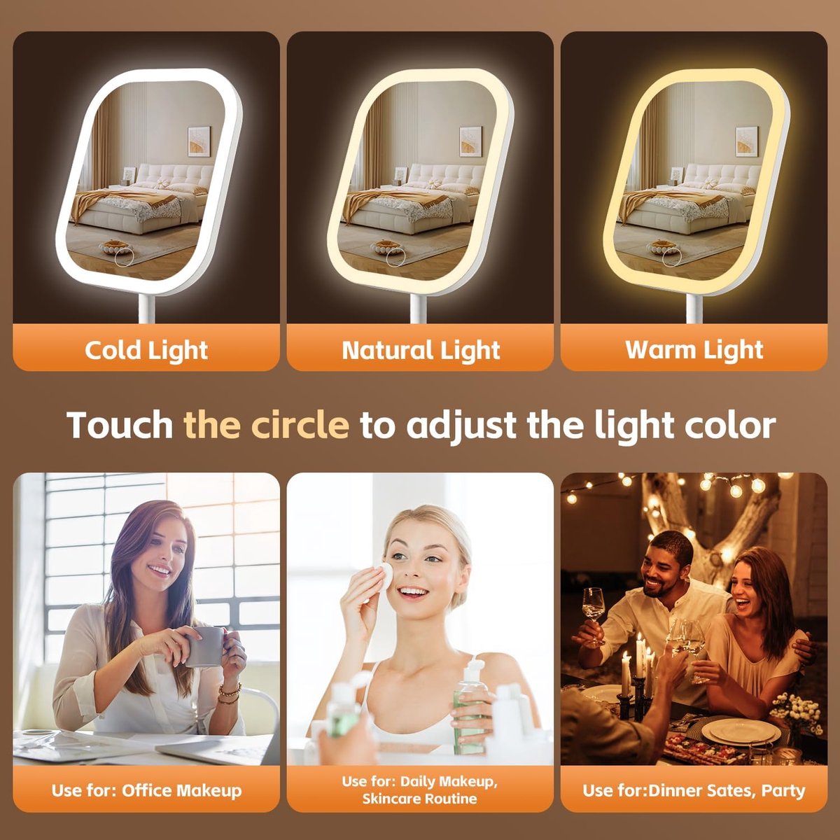 Make-up Mirror with Light - 3 Light Colors - Dimmable - Mirror with Lights - Smart Touch - USB Charging Port - Image 7