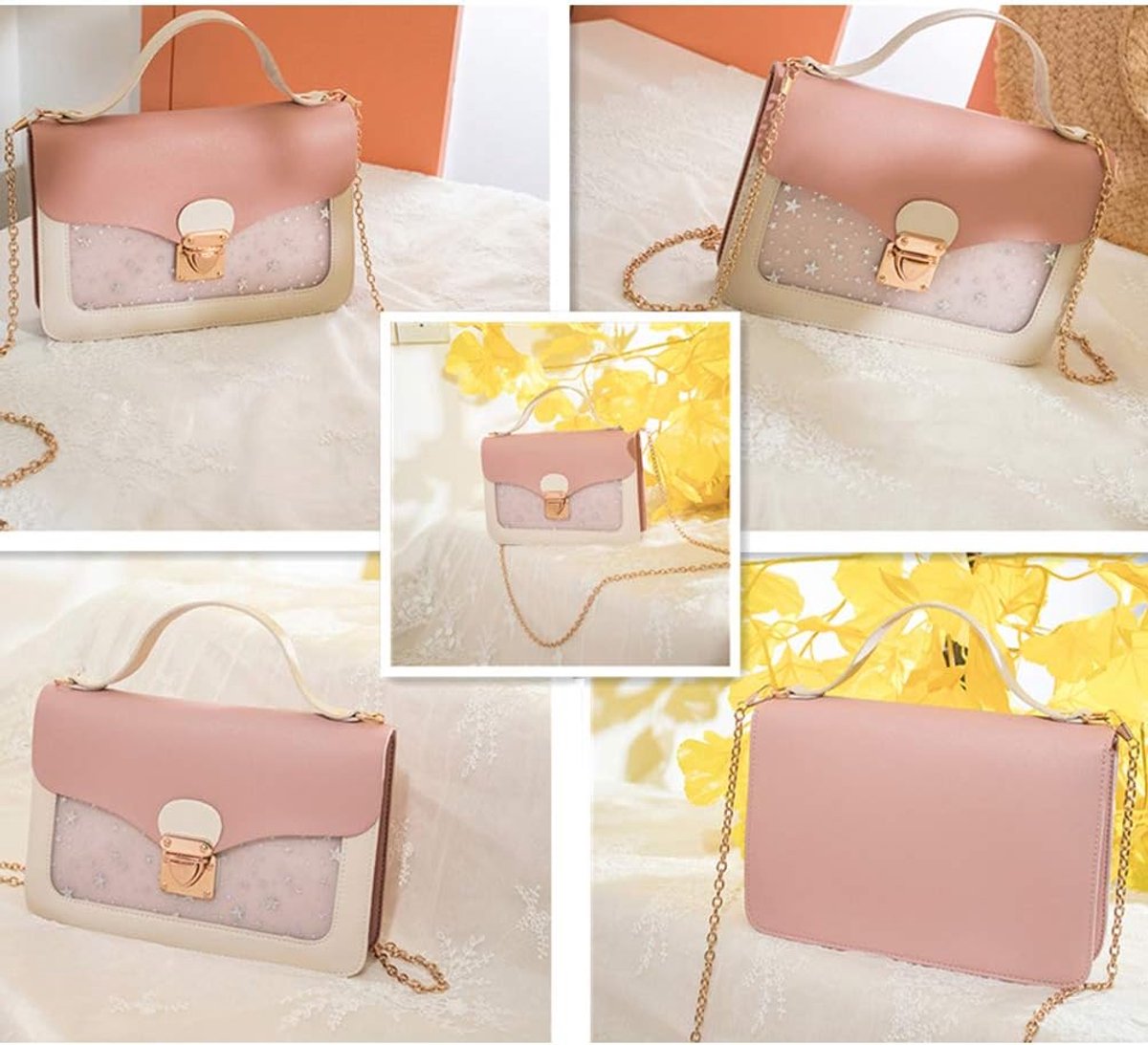 Pink Stars Handbag for Girls - Detachable Chain - Three Compartments - Large Capacity - Handbag - Image 6