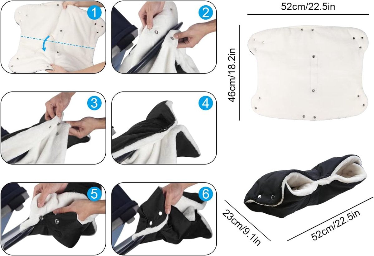 Fleece Stroller Gloves - Waterproof, Windproof, Frost-Resistant, Thickened and Warm - Winter Stroller Gloves (Black) - Image 7