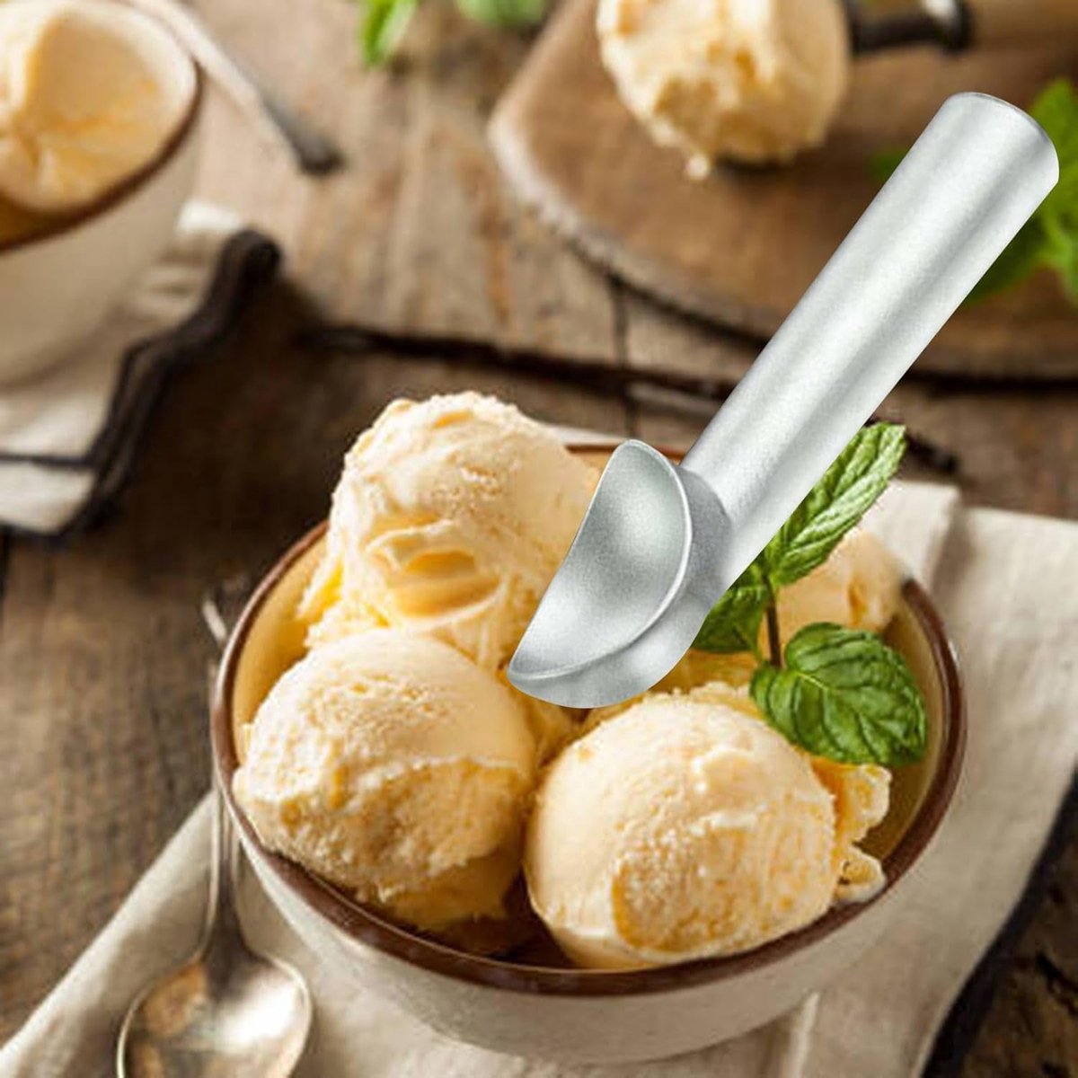 Ice Cream Scoop - Non-stick Aluminum Liquid-Filled Heat-Conducting Handle - Professional Restaurant Bar Ice Cream Scoop - Gray - Image 3