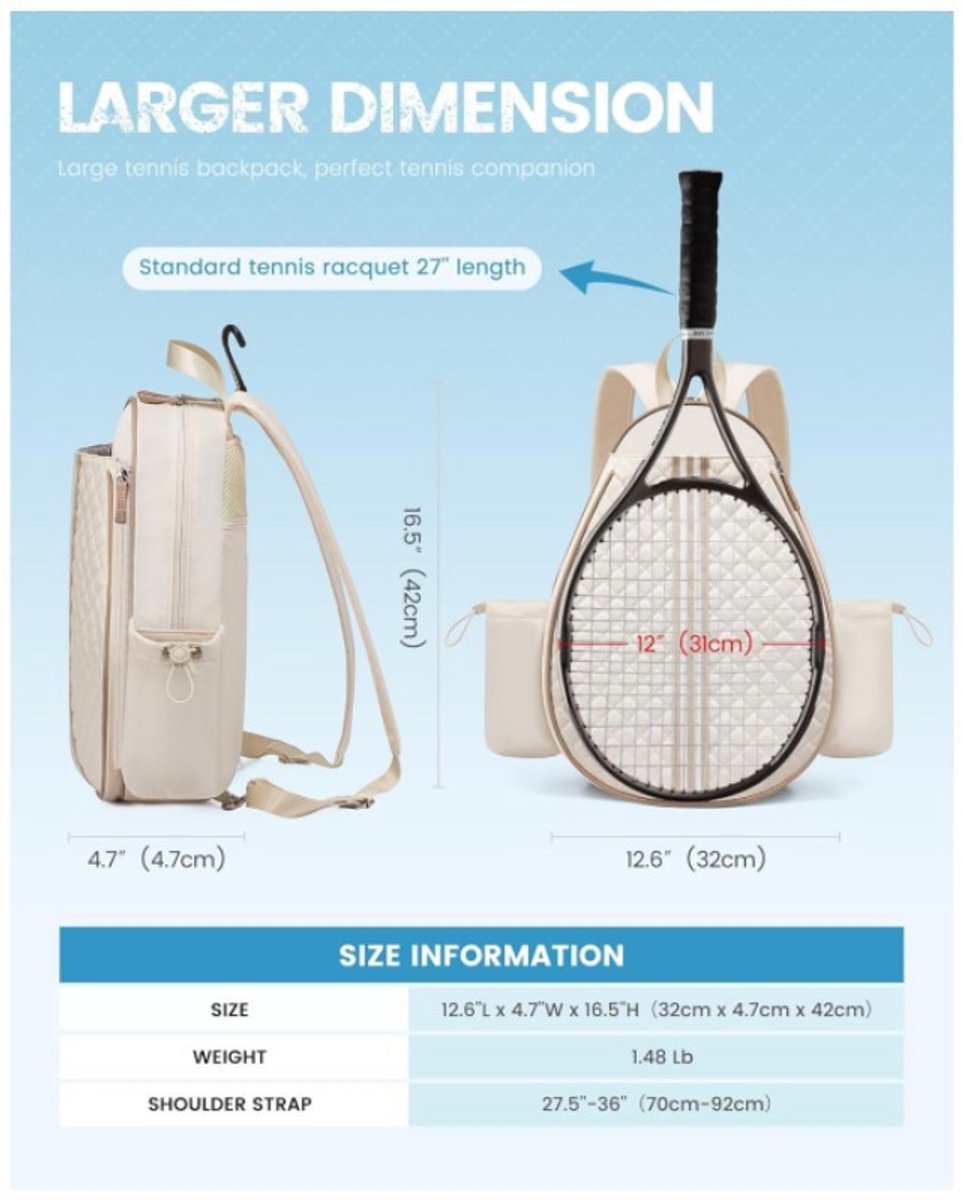 Backpack - Sports Bag - Lightweight - Multifunctional - Women's Sports Bag - Men's Sports Bag - Suitable for transporting tennis rackets, tennis balls and badminton shuttlecocks - Large Capacity - Black - Image 4