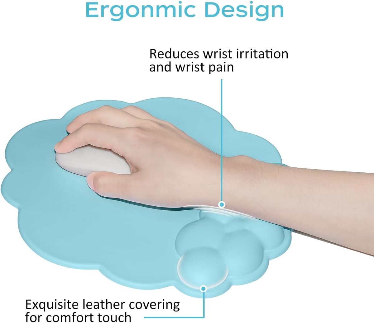 Mouse Pad - Mouse Pad with Wrist Rest - Ergonomic Mouse Pad - Mouse Pad with Leather Surface, Suitable for Computers, Laptops, Office, Home and Travel, with Non-Slip Bottom - Blue - Image 8
