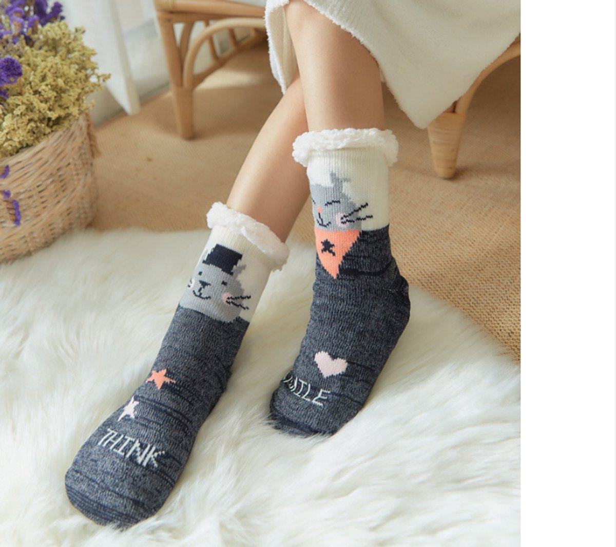 House Socks (1 pair) - Floor Socks - Slipper Socks - Women's House Socks - Fleece Lining - Non-Slip House Socks - Christmas Gift - Image 4