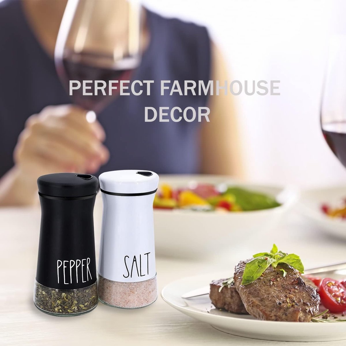 2-piece - stainless steel - with adjustable spout - farmhouse style - salt and pepper shaker - Image 5