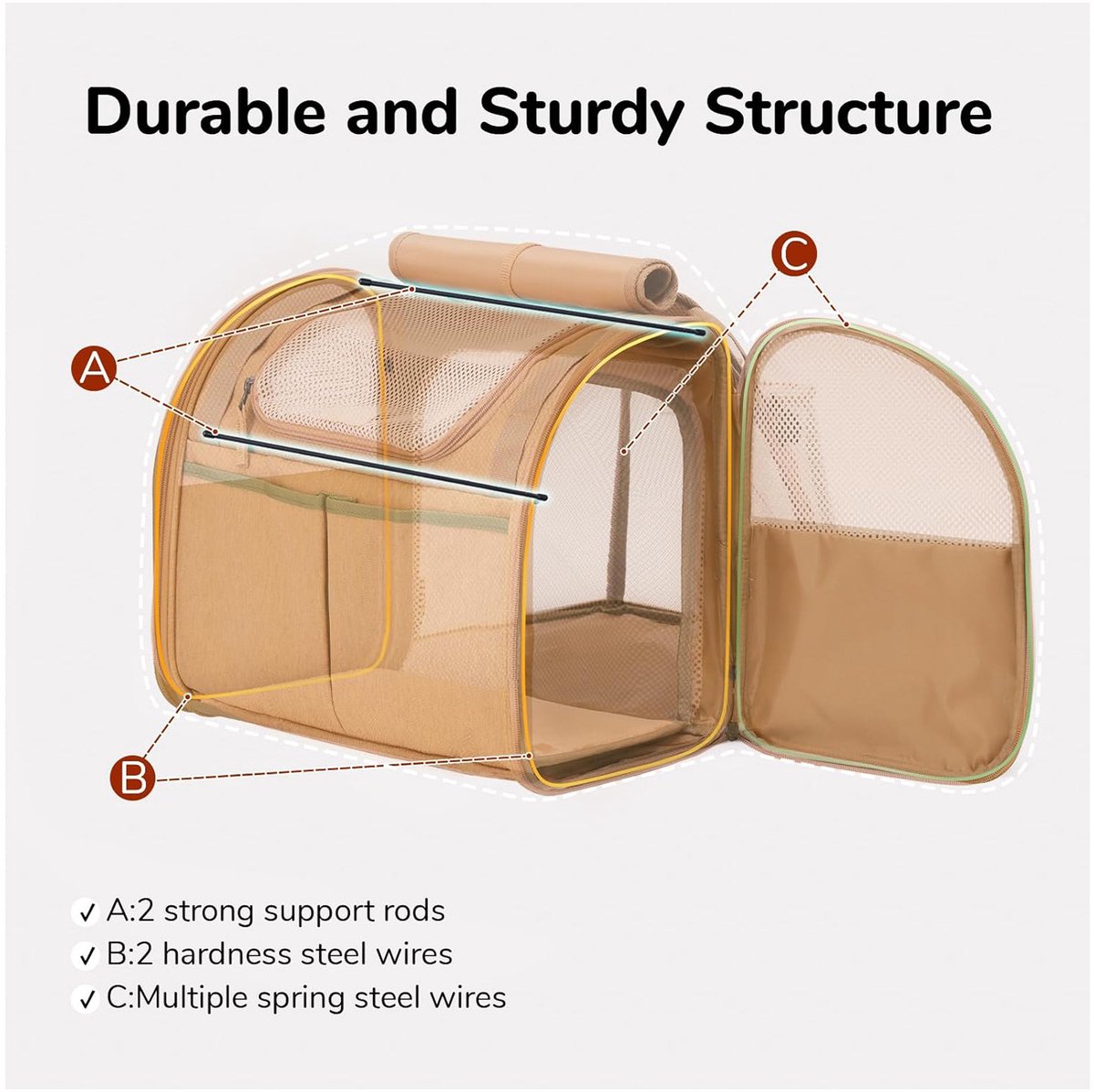 Travel Basket for Cats and Dogs - Carrier for Cats and Dogs - Travel Bag for Cats and Dogs - Dog Carrier - Cat Carrier - up to 10 lbs - brown - Image 4