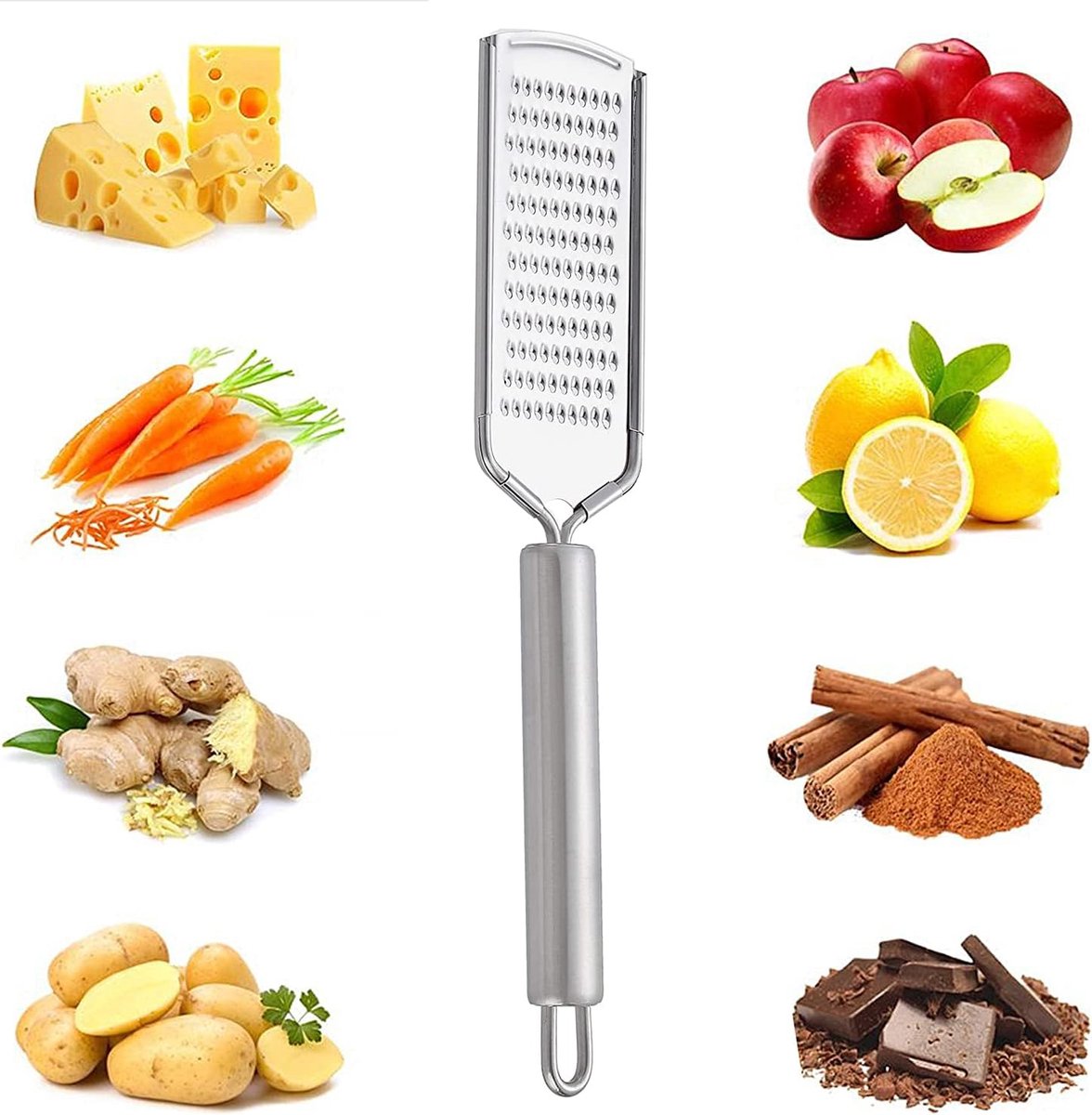Stainless Steel Flat Grater - 1 Piece - 23.5cm - Perfect for grating garlic, cheese, chocolate, lemons and limes - Durable and rust-resistant - With hanging holes (1 piece) - Image 5
