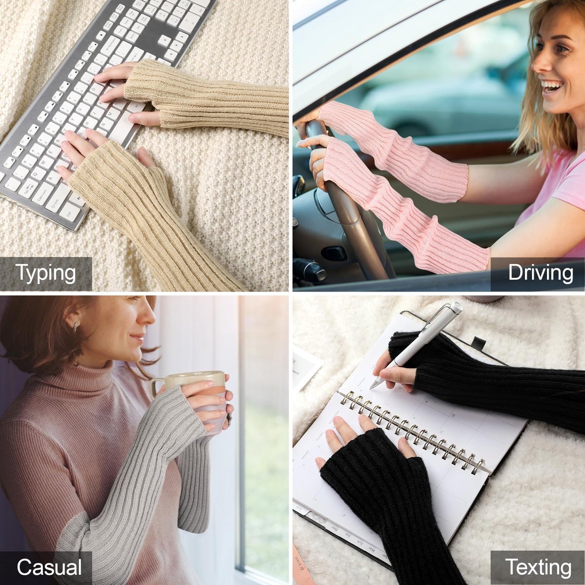 Arm Sleeves - Women's Long Fingerless - Knitted Y2K Arm Sleeves - (Vit) - Image 5