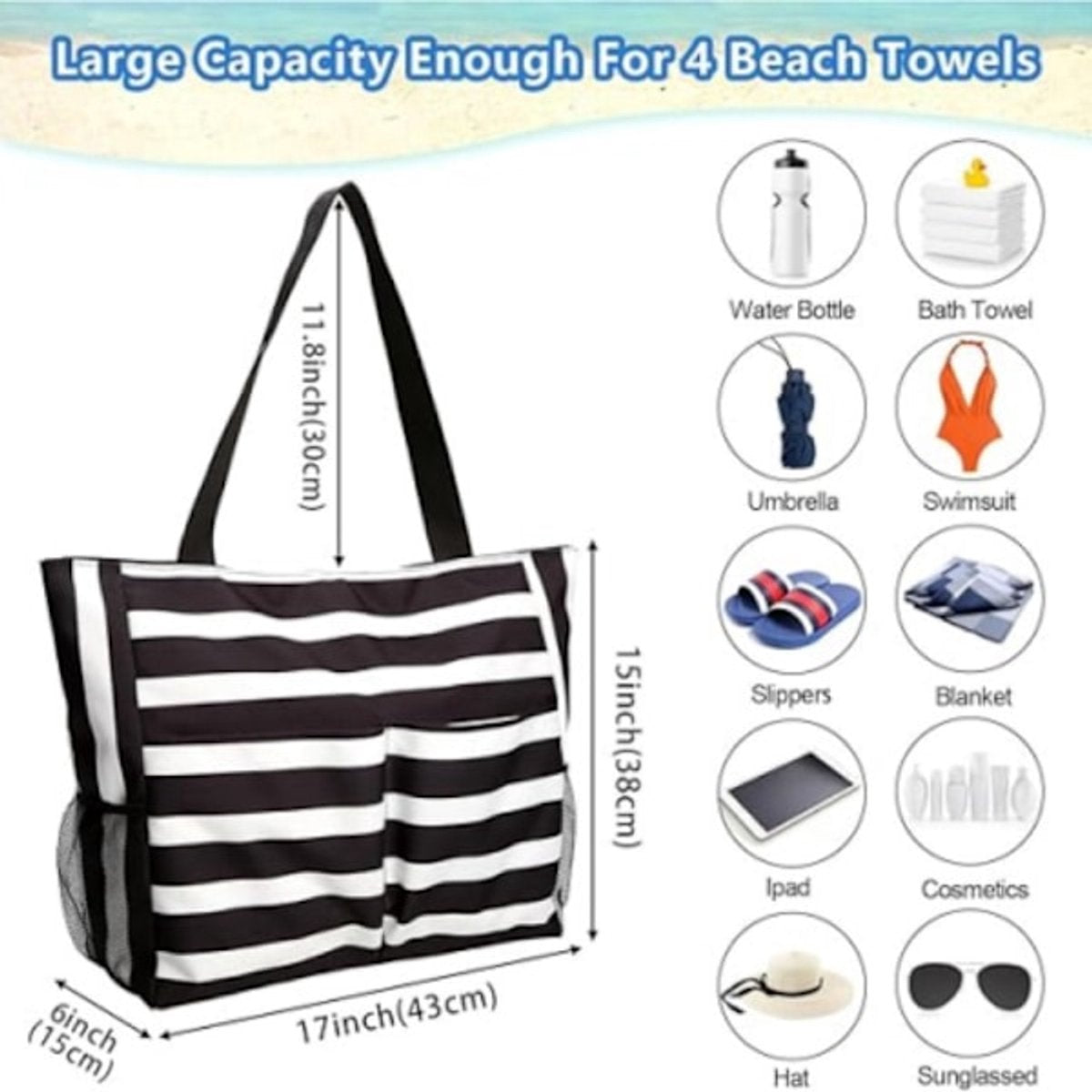 Beach Bag - Waterproof Foldable Beach Bag - Large - Foldable - Women's Beach Bag - Large Capacity - Portable Storage Bag - Image 5