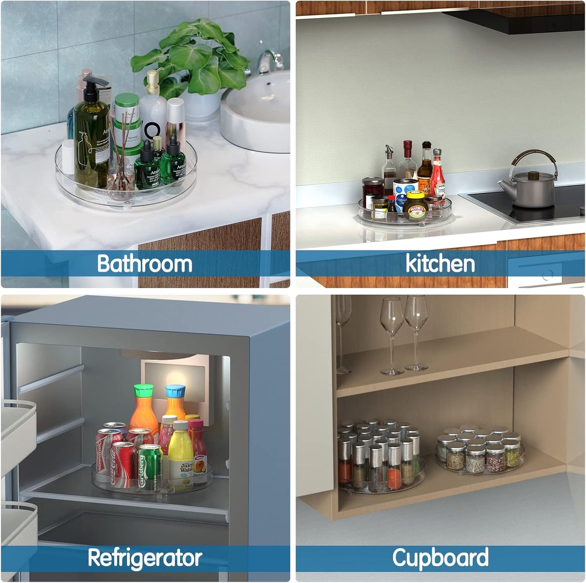 Set of two rotating storage racks (27+23.5 cm) - Rotating spice rack, rotating rack for refrigerator cabinet, rotating shelf for cupboard - Suitable for various storage spaces - Cosmetics storage - Image 6