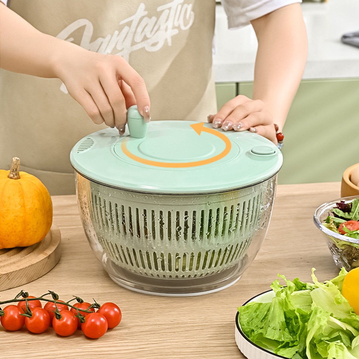 2-in-1 Double Decker Vegetable Dryer - Fruit Salad Drainer - Six Replaceable Blades - Salad Dryer - Double Decker Basket Kitchen Appliance - Double Decker Vegetable and Fruit Washer - Image 7
