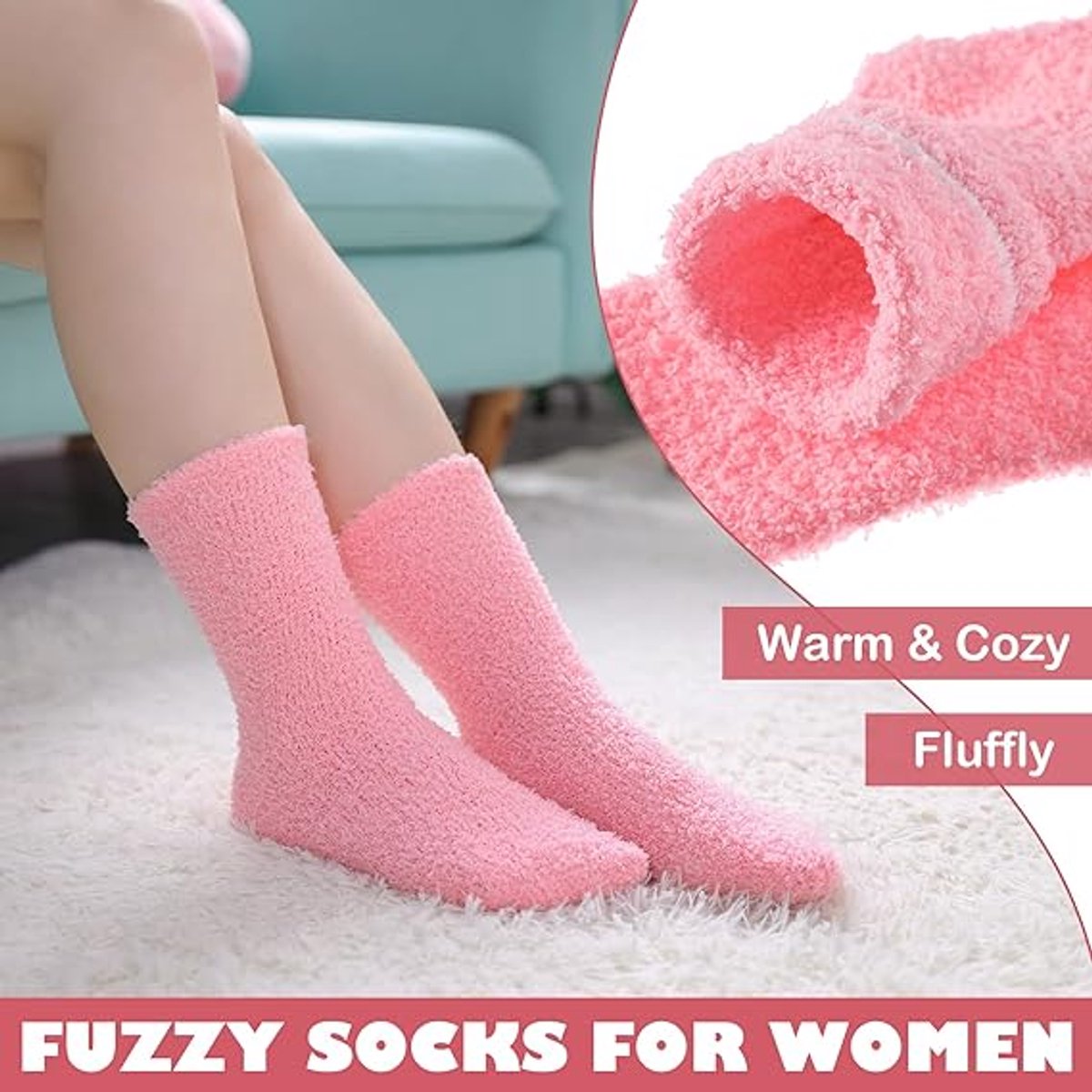 5 Pairs of Women's Fleece Socks - Comfortable and Soft - Warm Winter Socks - Soft microfiber socks, suitable for lounging and sleeping at home. - Image 5