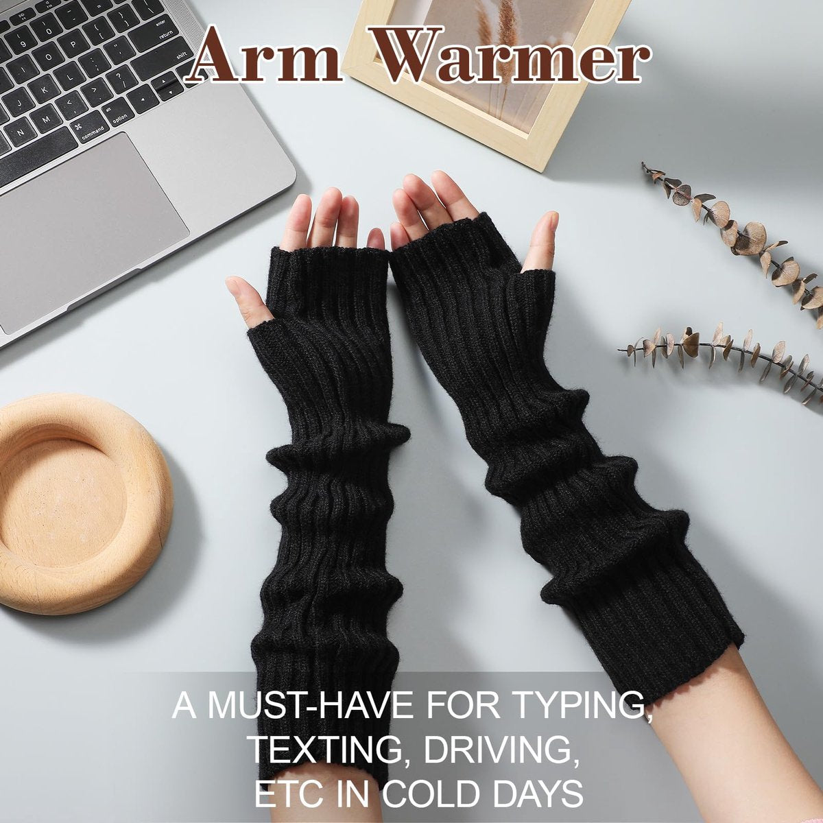 Black Wristbands - Long Knitted Wristbands - Fingerless Gloves - Long Knitted Sleeves for Women - Long Fingerless Sleeves - (Black) - Image 5