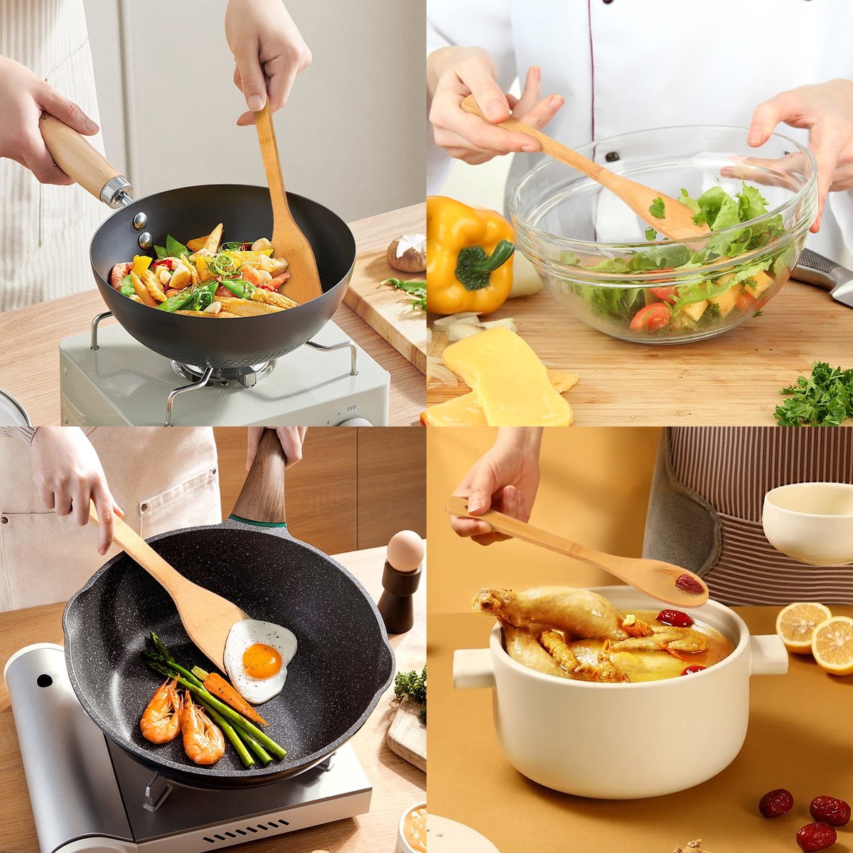 cookware set - 6-piece bamboo spatula and spoon set - Suitable for cooking - Wooden cookware - Image 5