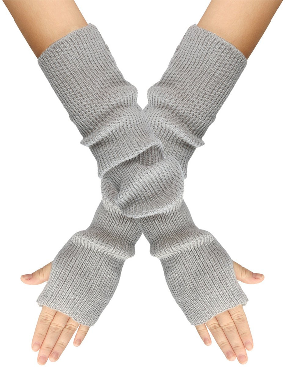 Arm Sleeves - Women's Long Fingerless Knitted Y2K Arm Sleeves - (Gray) - Image 5