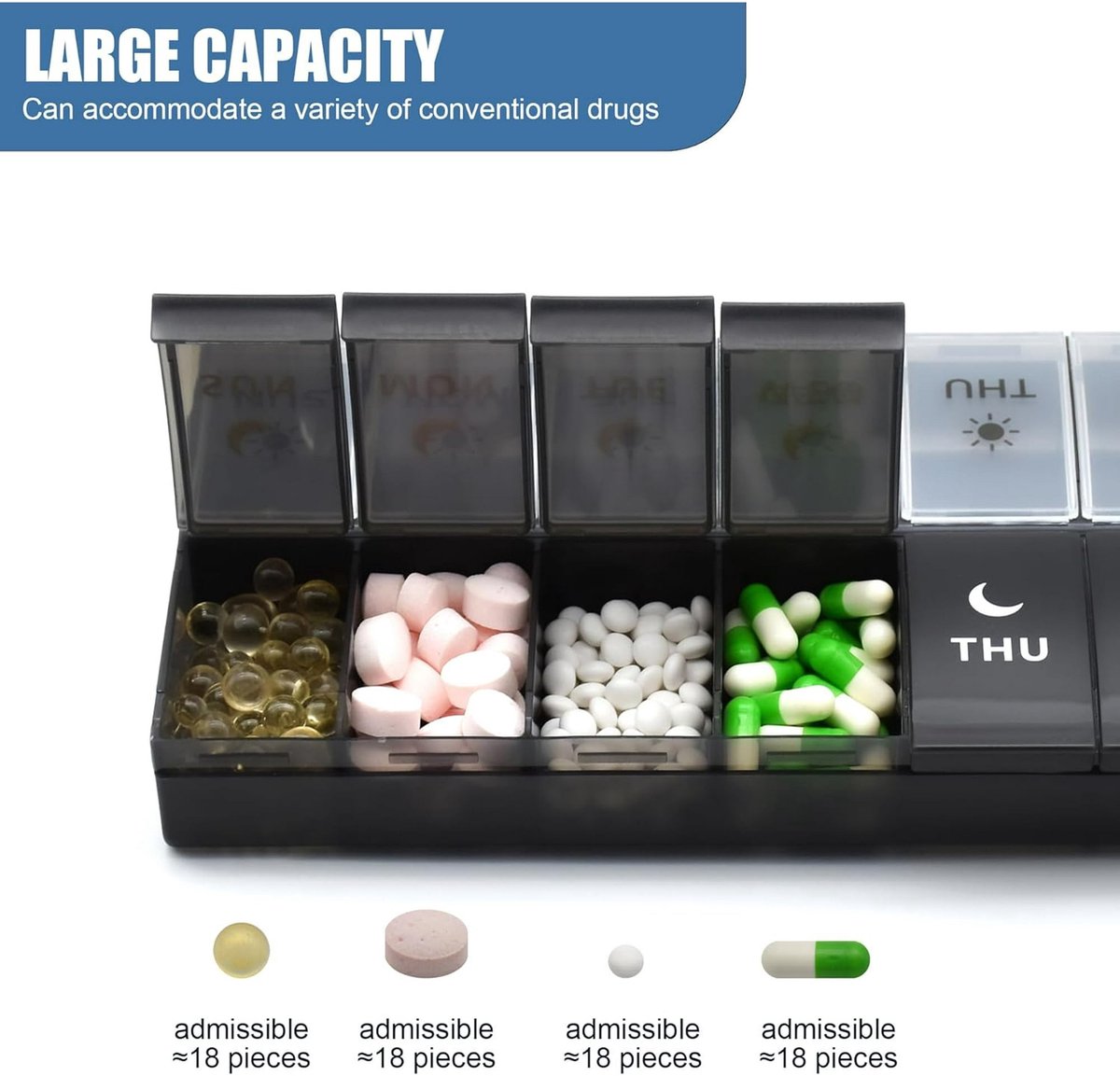 Storage Box - Vitamin Box Medicine Dispenser - Twice Daily (Black & White) - Image 4