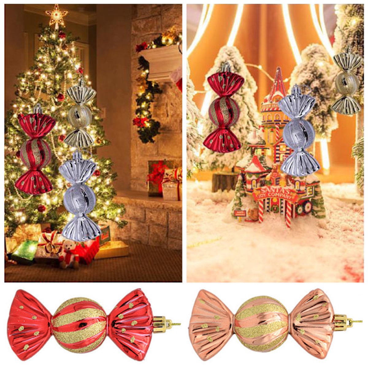 Christmas Decorations - Christmas Decorations - Painted Candy Christmas Tree Decorations - Silver (5 per box) - Image 5