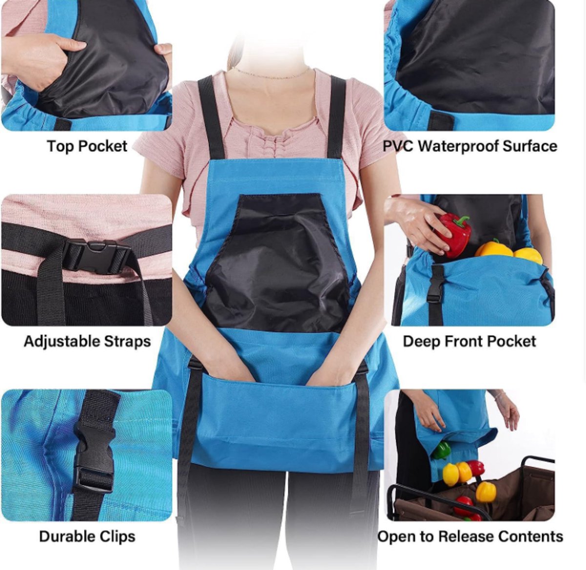 Apron Picking Bag - Large Outdoor Picking Bag - Gardening - Harvest Apron with Quick Release - Backpack Tools - Blue - Image 4