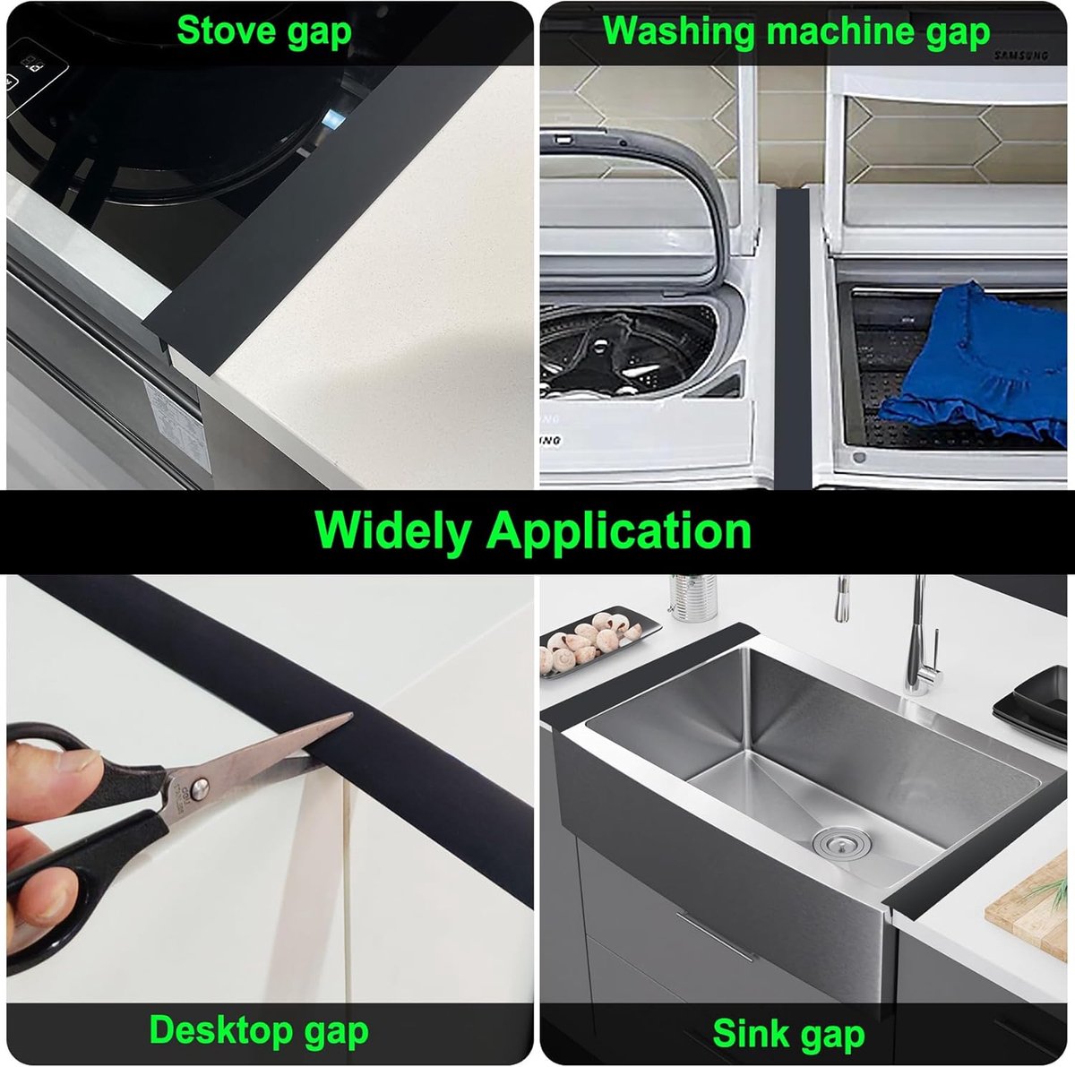 Sealing Strip for Hobs - Silicone Sealing Strip - Gap Filler Strip - Seals gaps between kitchen countertops, appliances, stoves, ovens, washing machines and dryers - Set of 2 (Black) - Image 5