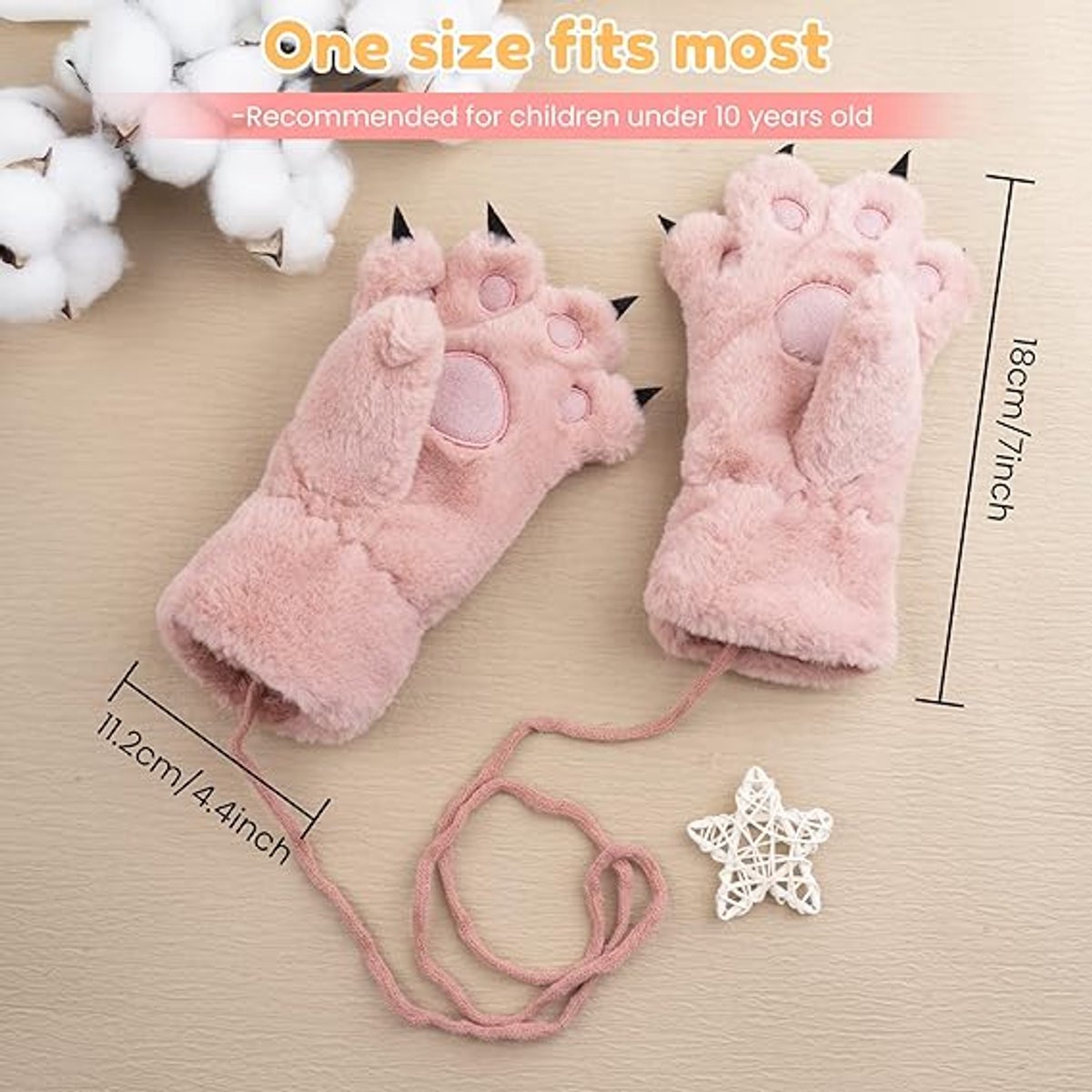 Gloves - 1 pair - Winter gloves - Cartoon gloves - Neckband - Children's gloves - Warm gloves - Plush gloves - One size(Pink) - Image 5