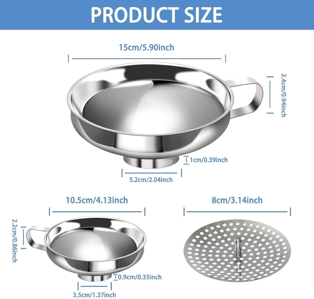 3-Pack - Funnels - Stainless Steel - Kitchen Funnels - Jam Can Funnels - Image 6