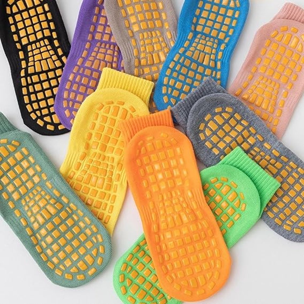 6 pairs - with anti-slip granules - trampoline socks for the playground - anti-slip floor socks (black + heather grey + lotus root powder + khaki + purple + blue) - Image 5