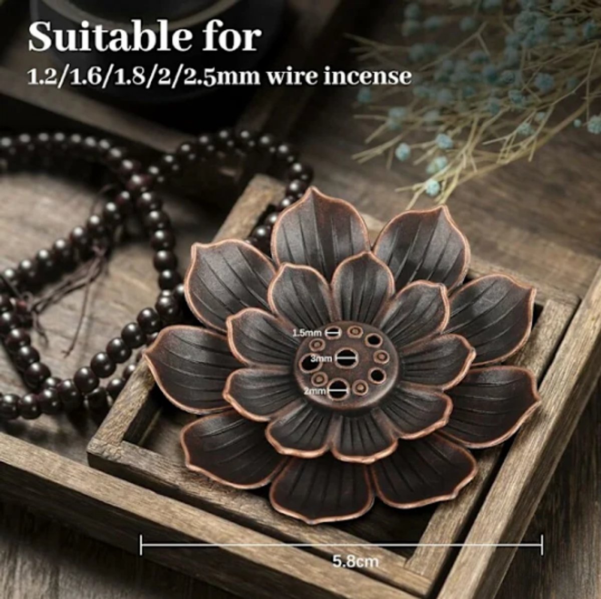 Set of 2 - Lotus-shaped incense burner - 6-hole incense burner with ash collection tray - Suitable for burning incense - Image 4